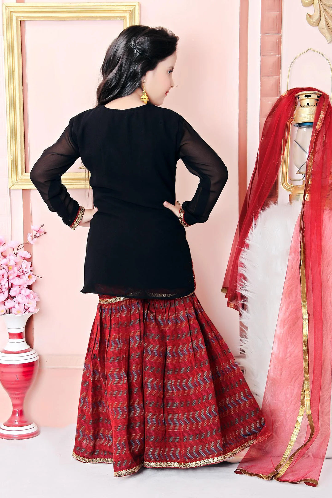 Black Embroidered Faux Georgette Kids Salwar Suits