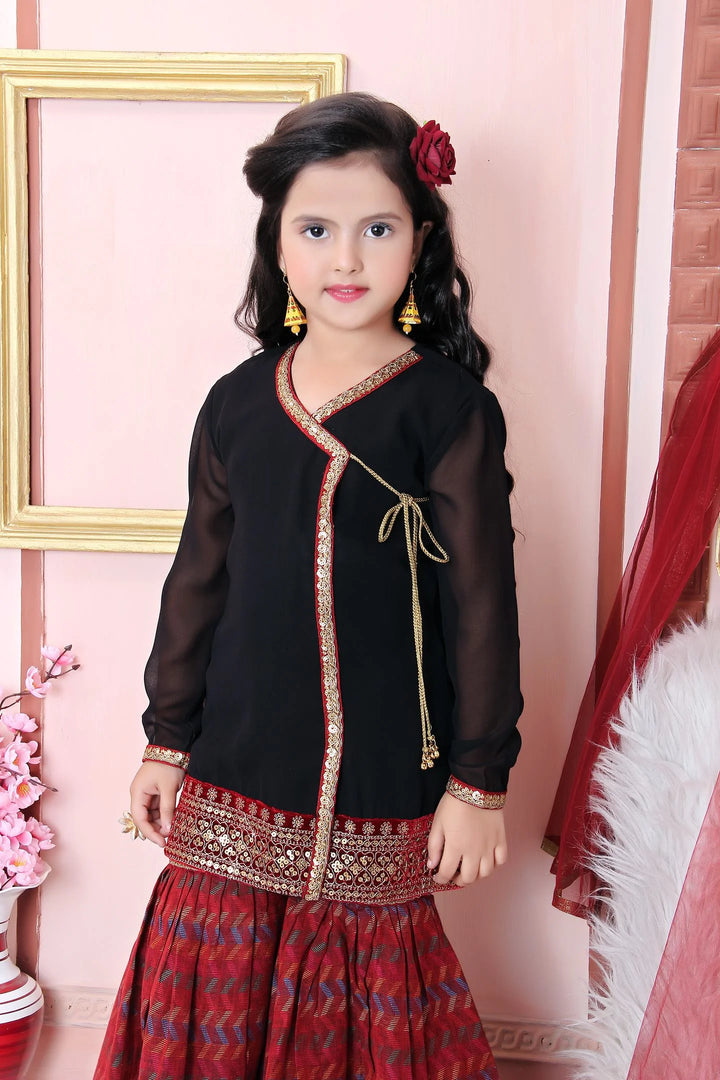 Black Embroidered Faux Georgette Kids Salwar Suits