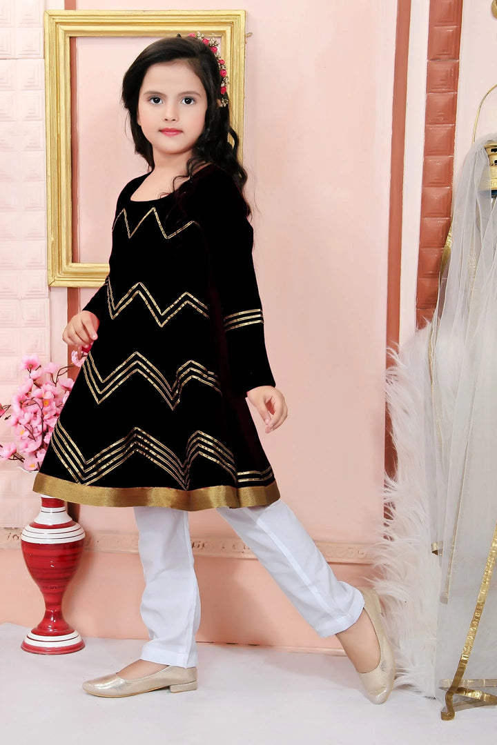 Black Embroidered Cotton Silk Kids Salwar Suits