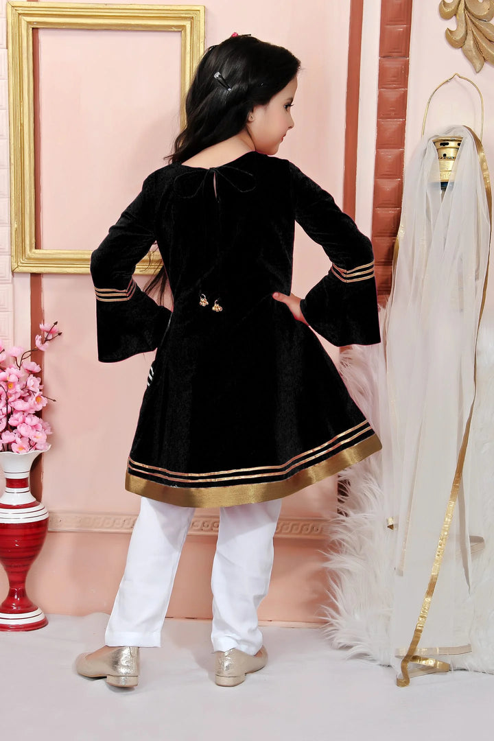 Black Embroidered Cotton Silk Kids Salwar Suits