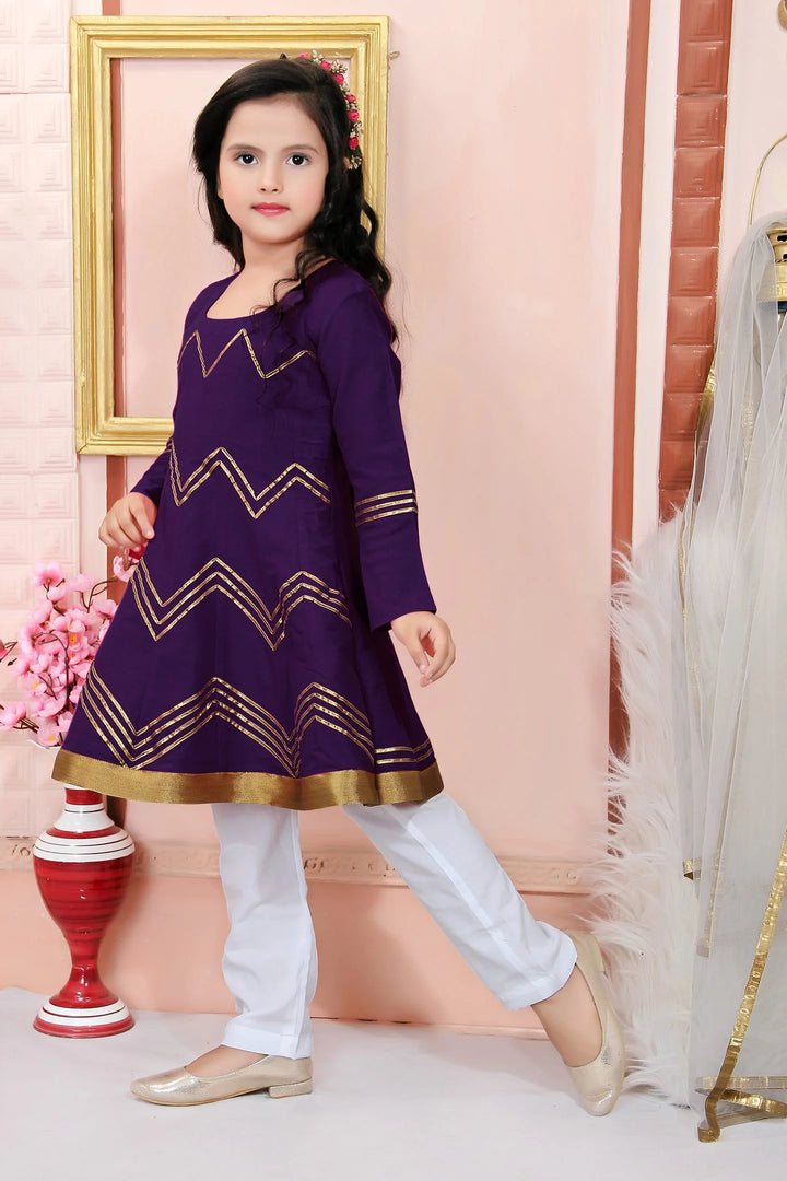 Purple Embroidered Cotton Silk Kids Salwar Suits
