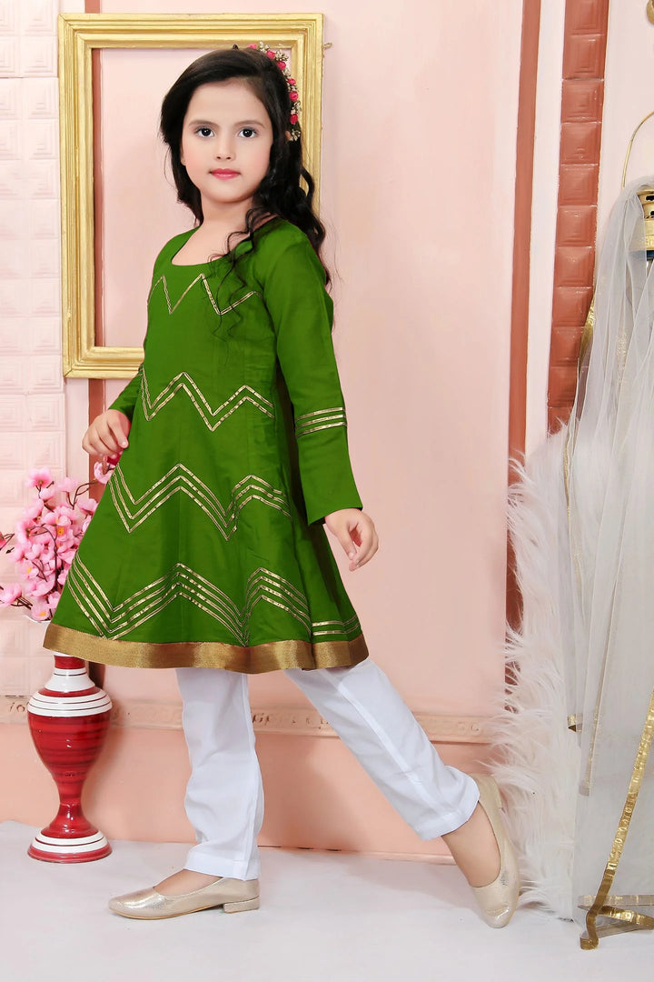 Green Embroidered Cotton Silk Kids Salwar Suits