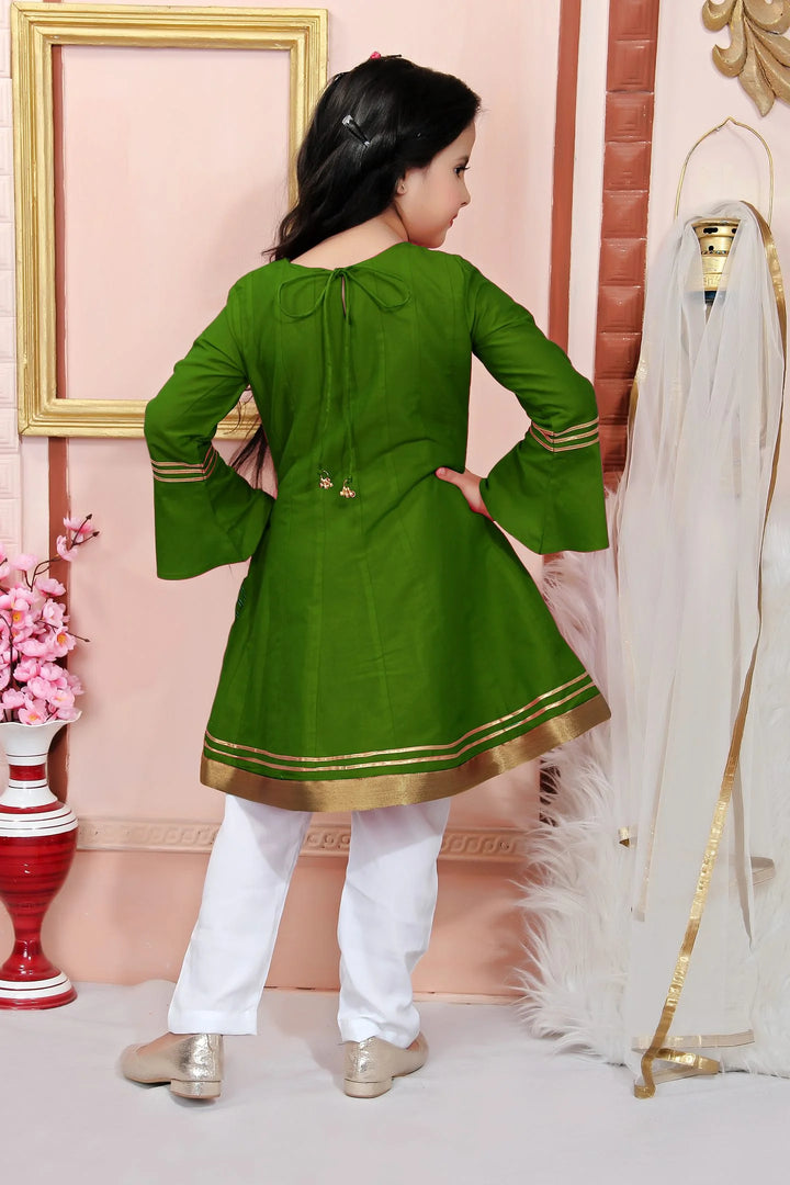 Green Embroidered Cotton Silk Kids Salwar Suits