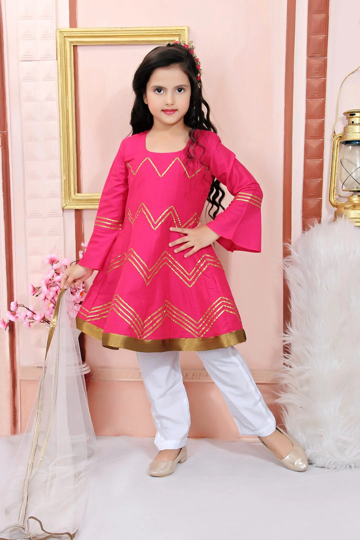 Pink Embroidered Cotton Silk Kids Salwar Suits