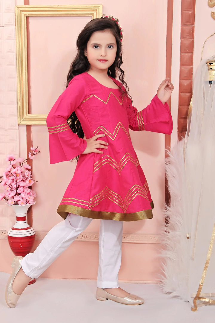 Pink Embroidered Cotton Silk Kids Salwar Suits