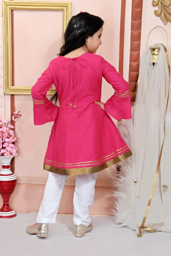 Pink Embroidered Cotton Silk Kids Salwar Suits