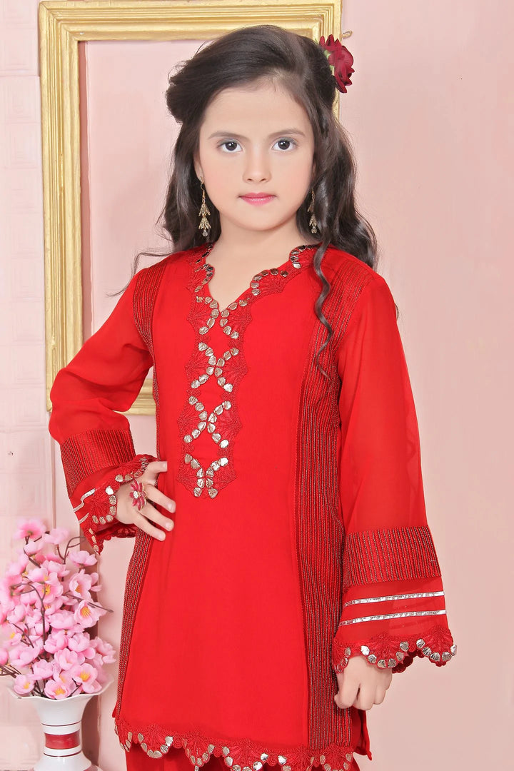 Red Embroidered Georgette A Line Lehenga Choli Dupatta