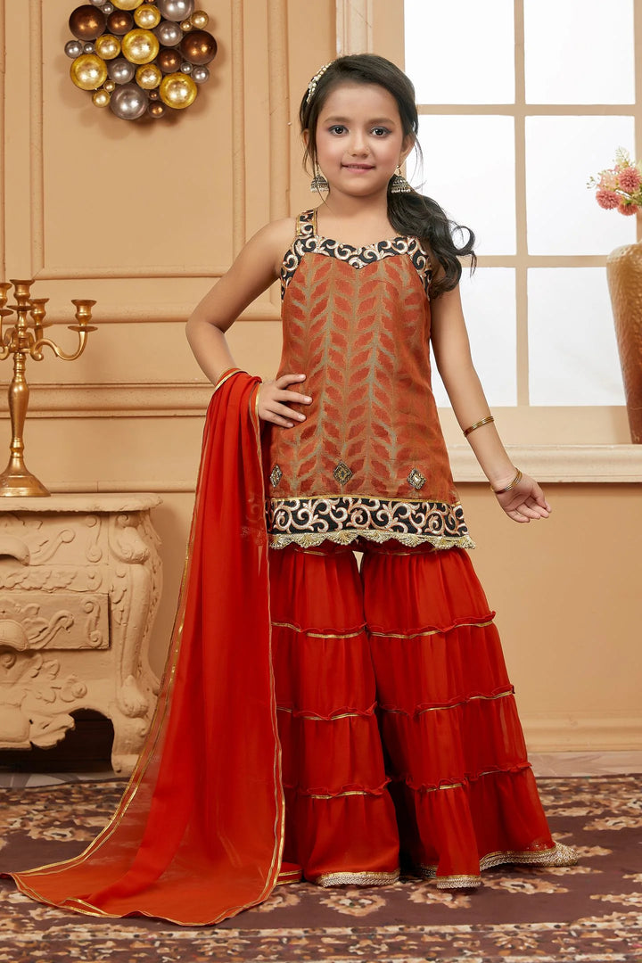 Rust Embroidered Brocade Kids Salwar Suits