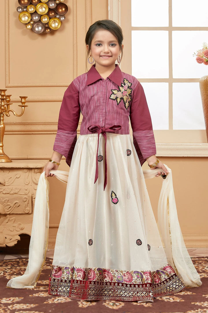 Maroon Embroidered Net Stitched Lehenga