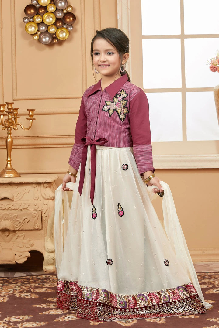 Maroon Embroidered Net Stitched Lehenga