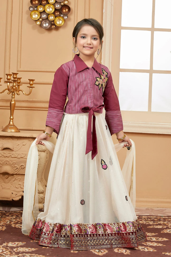 Maroon Embroidered Net Stitched Lehenga