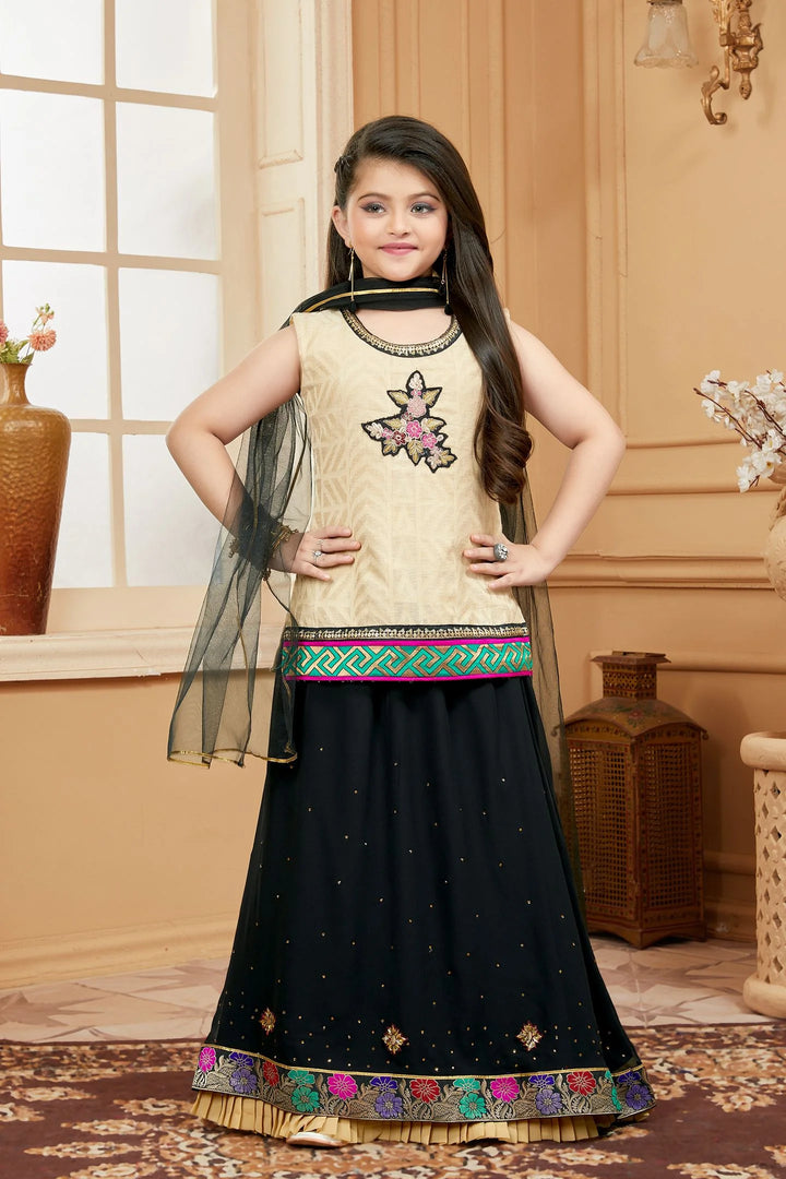 Beige Embroidered Art Silk A Line Lehenga Choli Dupatta