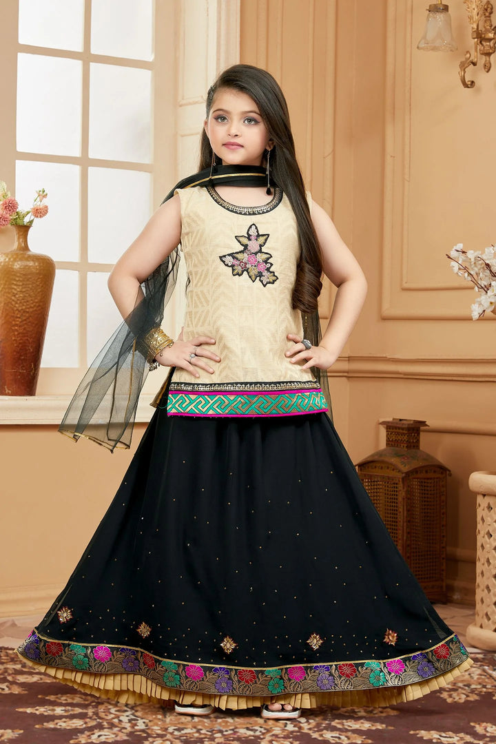 Beige Embroidered Art Silk A Line Lehenga Choli Dupatta