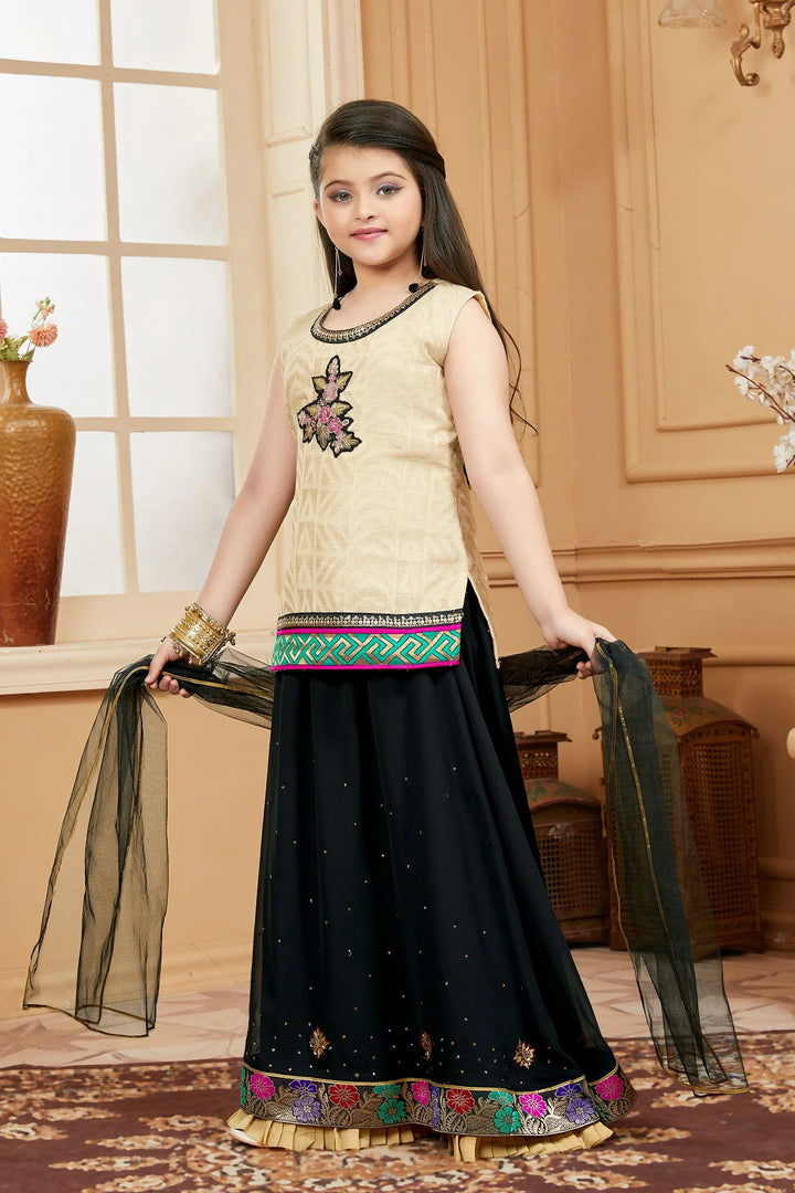 Beige Embroidered Art Silk A Line Lehenga Choli Dupatta