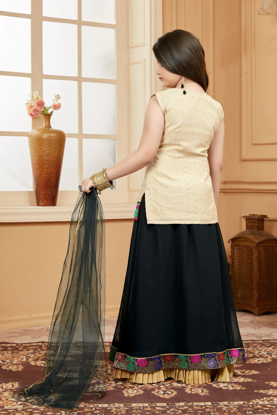 Beige Embroidered Art Silk A Line Lehenga Choli Dupatta