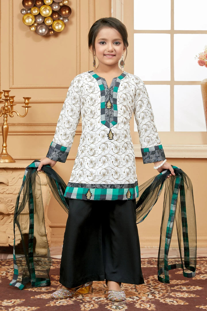 White Embroidered Cotton Straight Cut Kids Salwar Suits