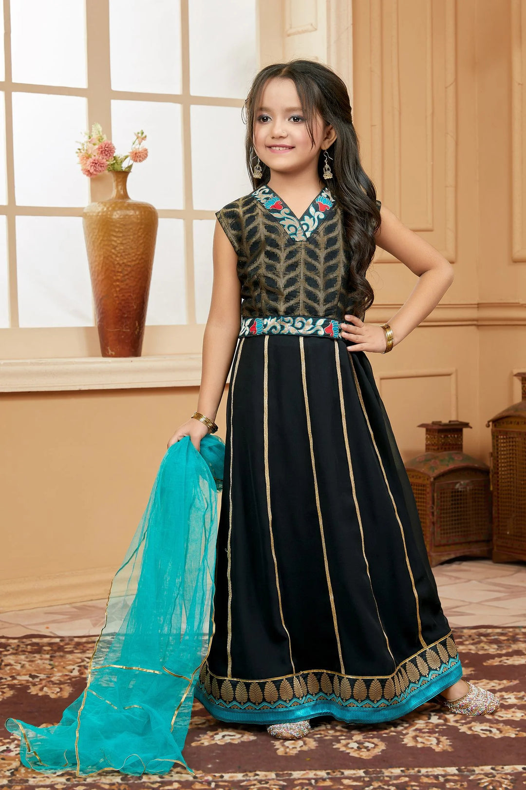 Black Embroidered Art Silk A Line Lehenga Choli Dupatta
