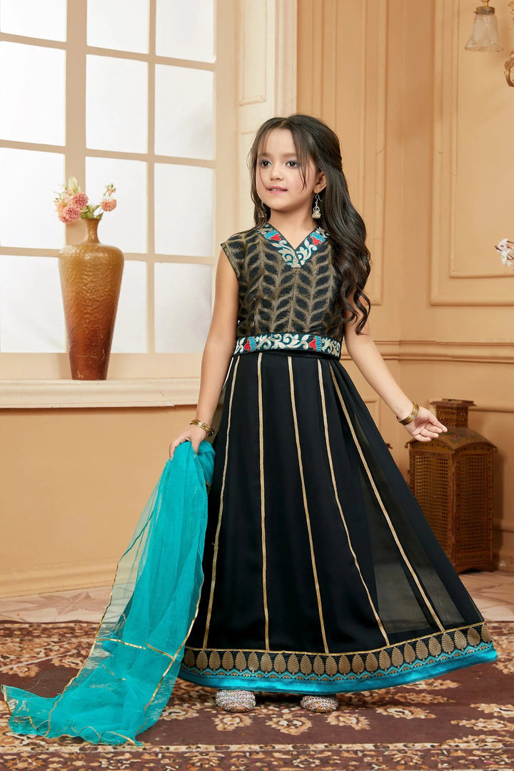 Black Embroidered Art Silk A Line Lehenga Choli Dupatta