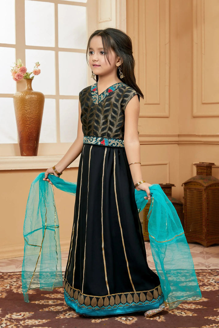 Black Embroidered Art Silk A Line Lehenga Choli Dupatta