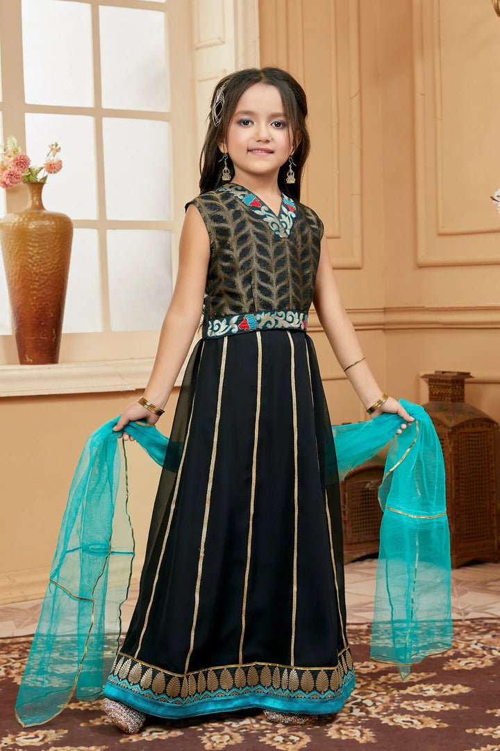 Black Embroidered Art Silk A Line Lehenga Choli Dupatta