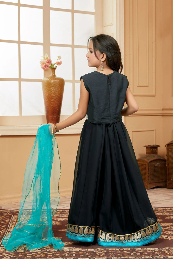 Black Embroidered Art Silk A Line Lehenga Choli Dupatta