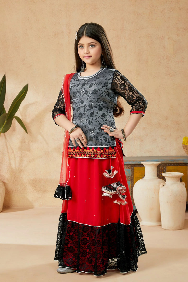 Black Embroidered Art Silk A Line Lehenga Choli Dupatta