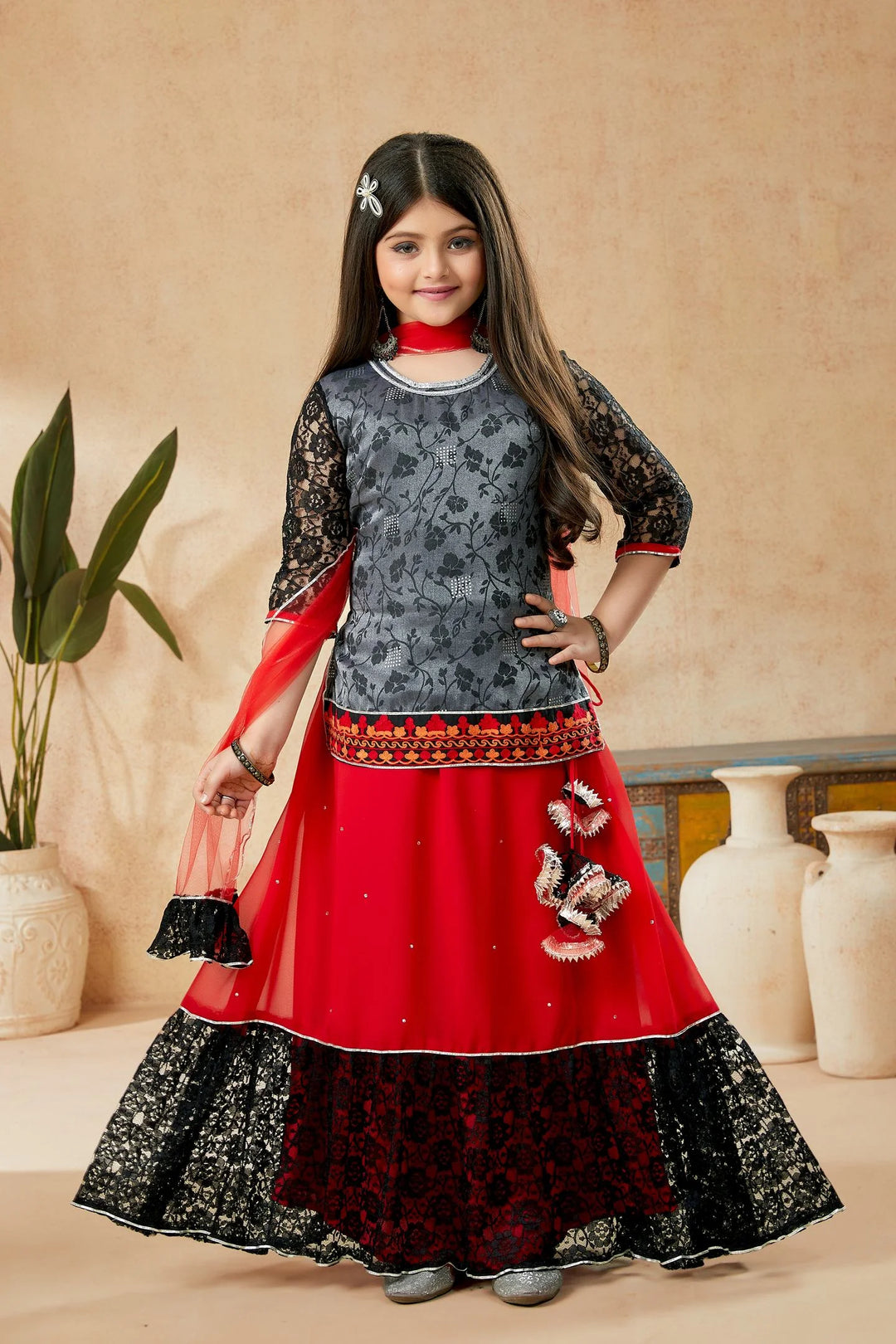 Black Embroidered Art Silk A Line Lehenga Choli Dupatta