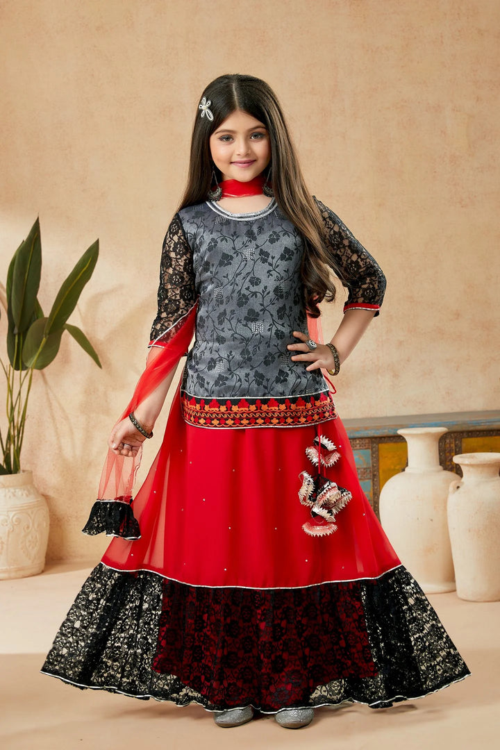 Black Embroidered Art Silk A Line Lehenga Choli Dupatta