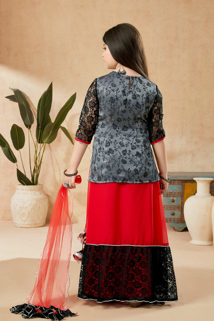 Black Embroidered Art Silk A Line Lehenga Choli Dupatta