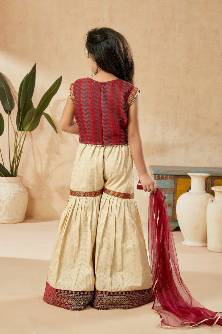 Maroon Embroidered Art Silk Straight Cut Kids Salwar Suits