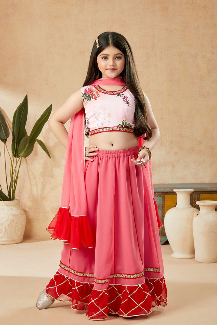 Pink Embroidered Art Silk A Line Lehenga Choli Dupatta