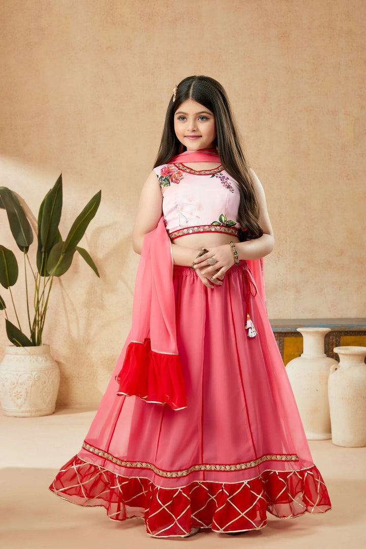Pink Embroidered Art Silk A Line Lehenga Choli Dupatta