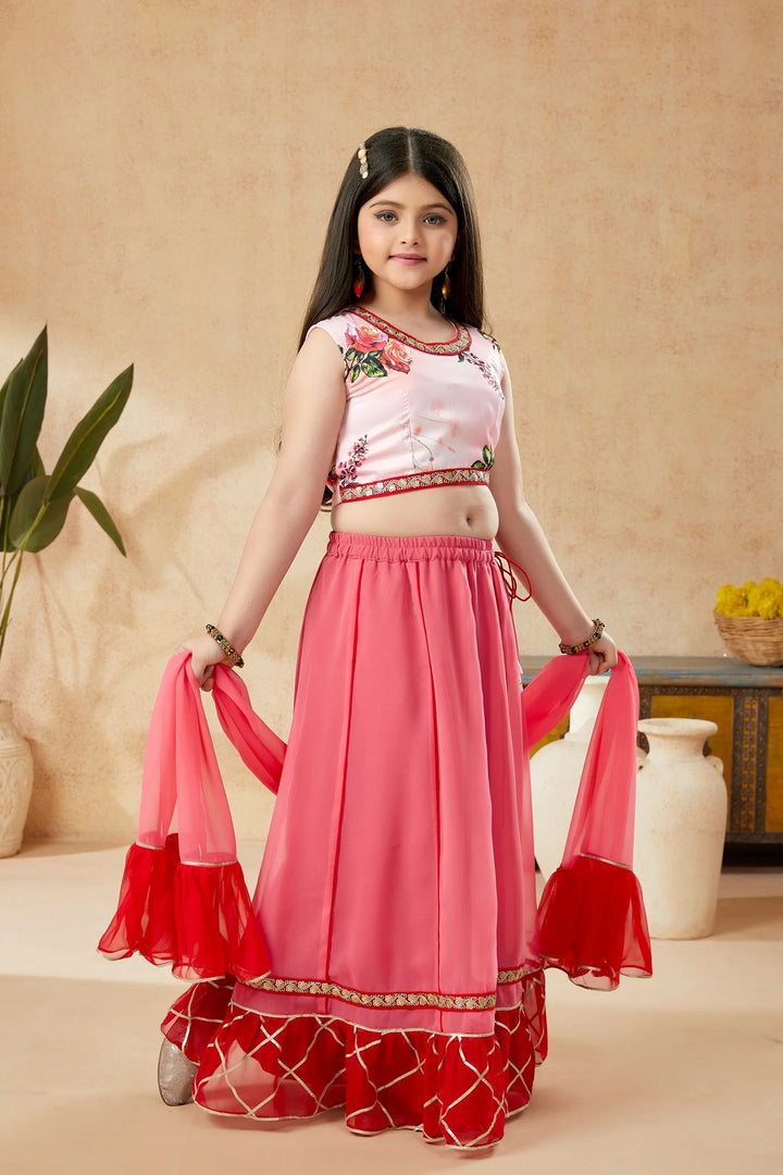 Pink Embroidered Art Silk A Line Lehenga Choli Dupatta