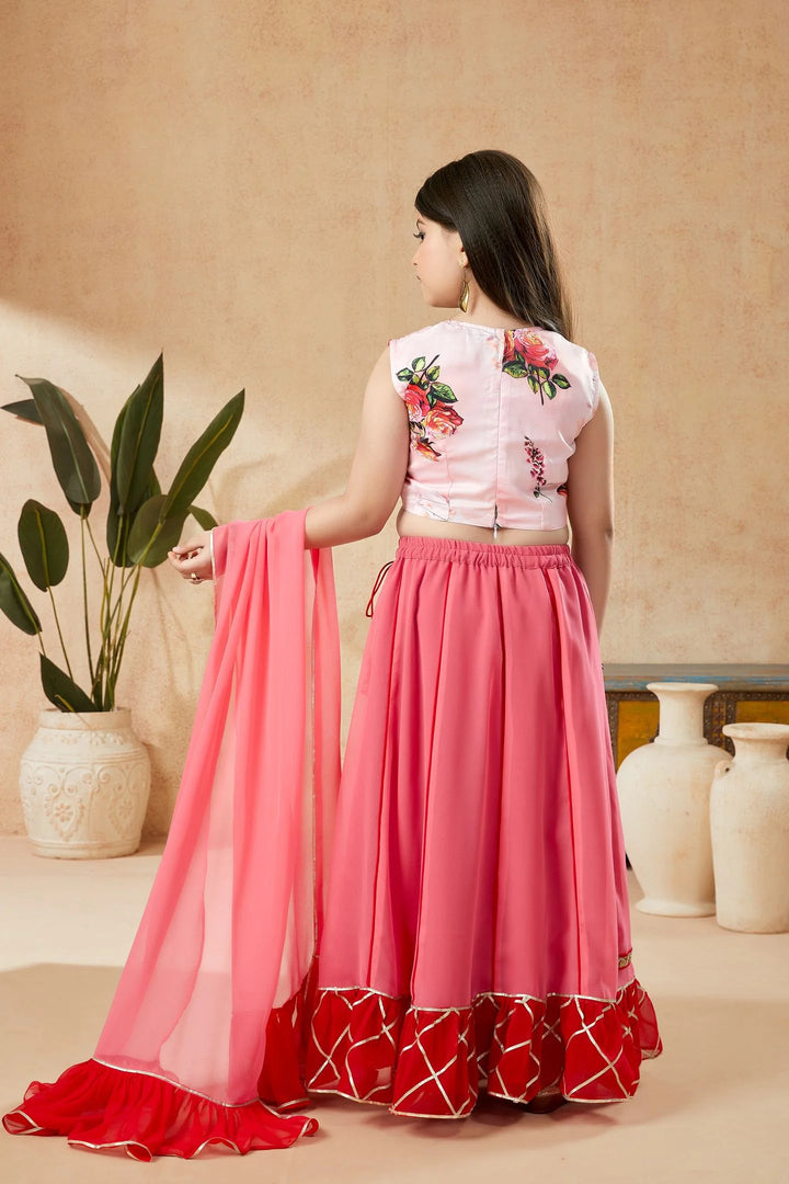 Pink Embroidered Art Silk A Line Lehenga Choli Dupatta