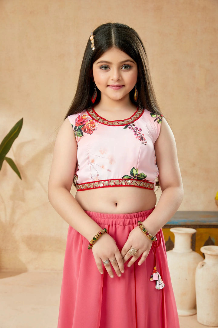 Pink Embroidered Art Silk A Line Lehenga Choli Dupatta