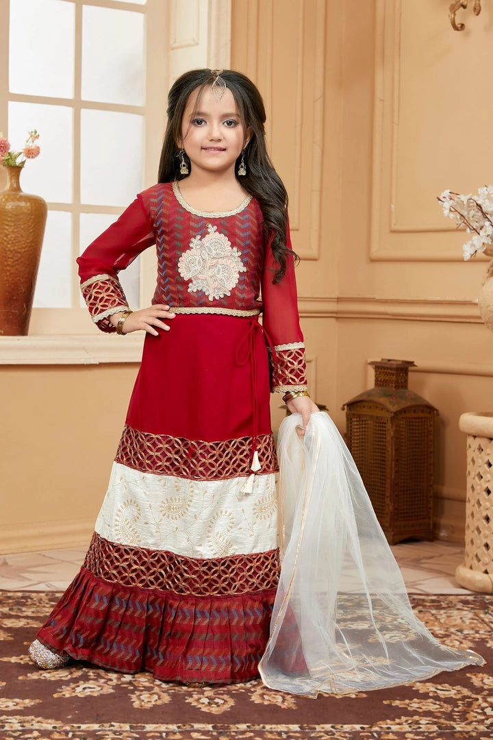 Maroon Embroidered Art Silk A Line Lehenga Choli Dupatta