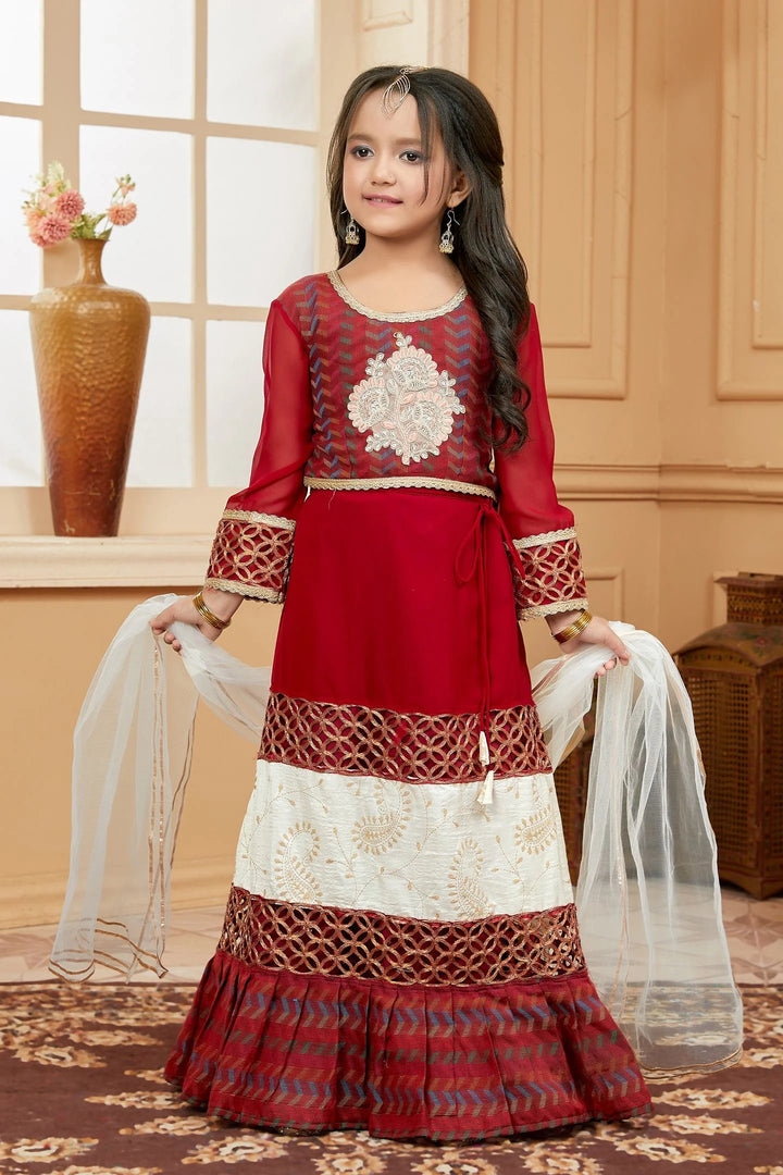 Maroon Embroidered Art Silk A Line Lehenga Choli Dupatta