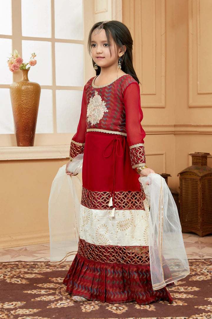 Maroon Embroidered Art Silk A Line Lehenga Choli Dupatta