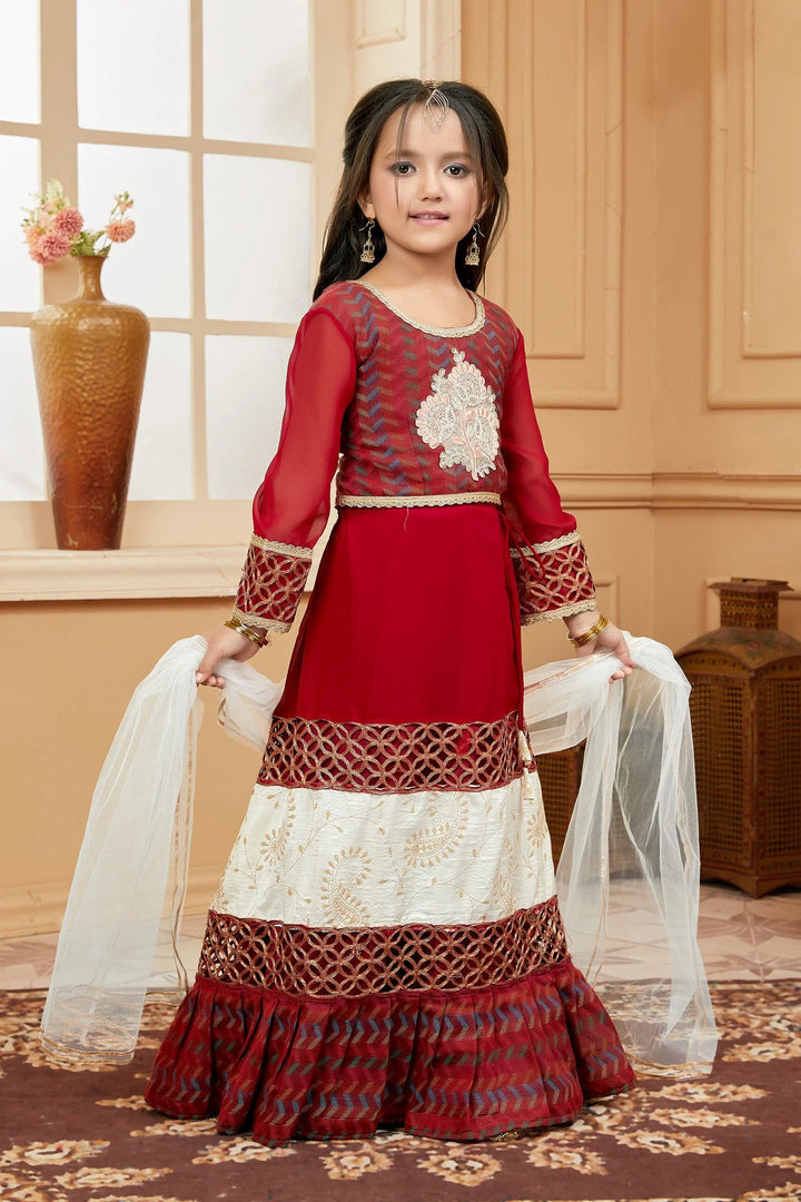 Maroon Embroidered Art Silk A Line Lehenga Choli Dupatta