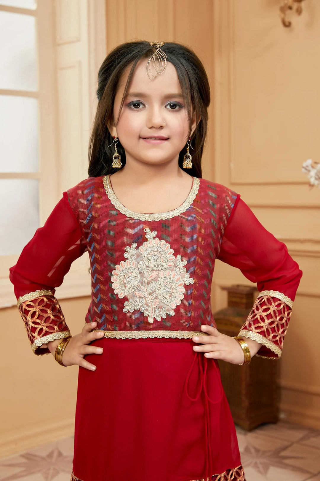 Maroon Embroidered Art Silk A Line Lehenga Choli Dupatta